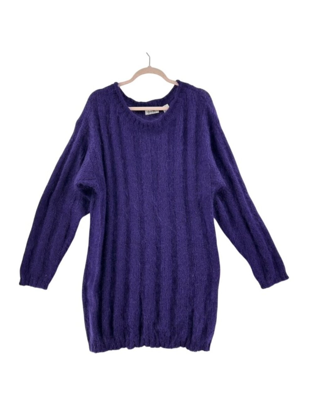 VTG Elements Dress Women's M Purple Ribbed Knit Long Sleeve Mohair Wool Blend